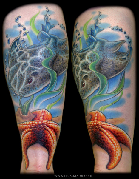 starfish tattoo. Tattoo by Nick Baxter.