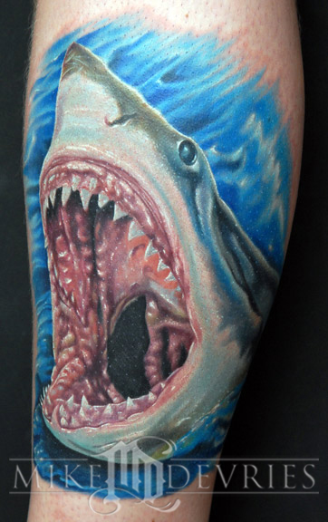 shark tattoo designs. Tattoo by Mike DeVries.