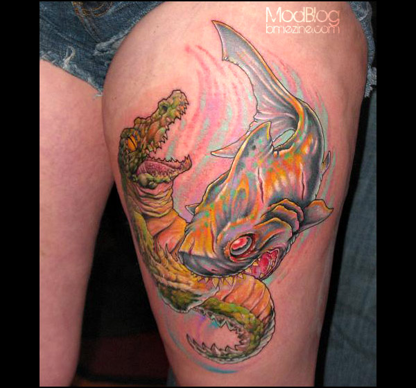 shark tattoo. Tattoo is a collaboration by